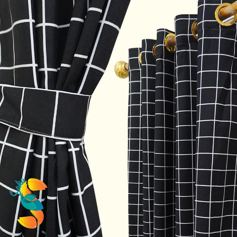 Gorden Pintu Dan Jendela Aesthetic Motif Kotak Kotak Hitam Putih Gorden 12 Ring