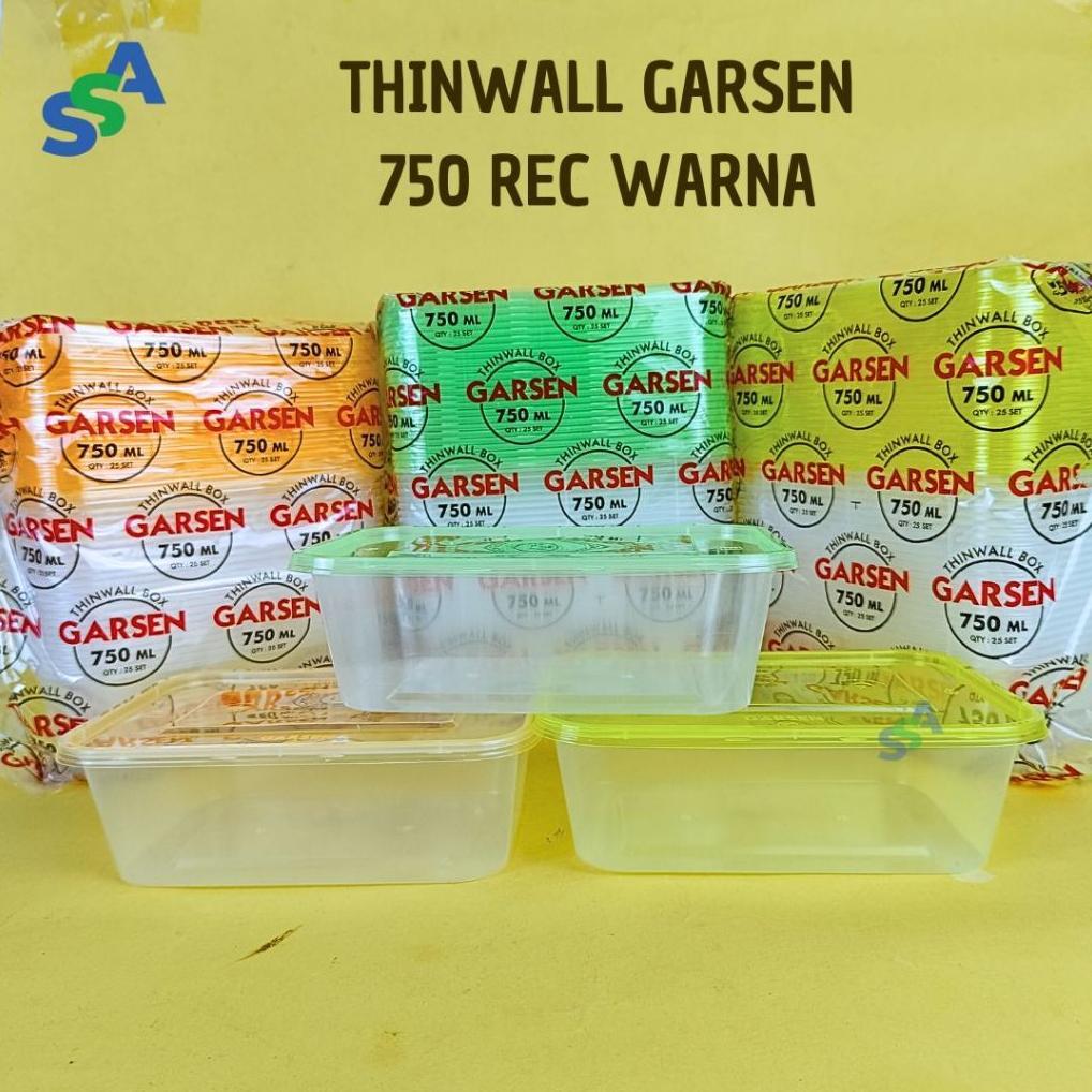 Thinwall Garsen 750 Ml Rectangle Warna / Thinwall Tutup Warna Isi 25 Pcs
