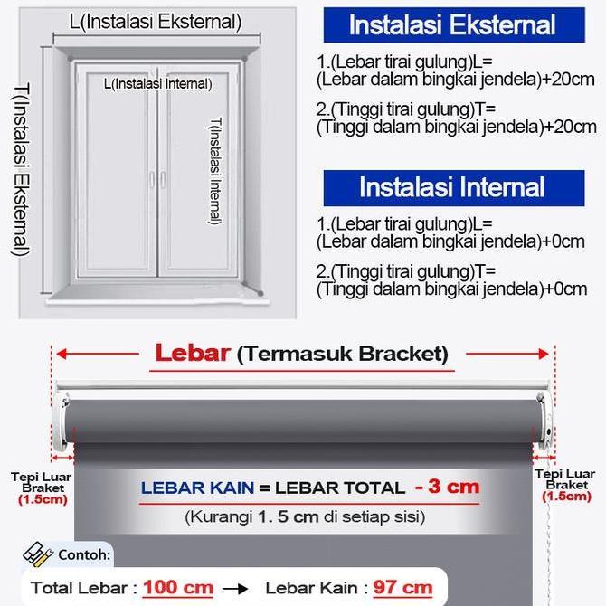 Gorden Tarik Gulung Roller Blind Blackout 100% Dangan Rel Atas Tirai Tarik Gulung Kepala Tirai Gulun