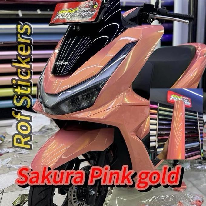 Stiker Skotlet Motor Pink Sakura Gold Pet Series Premium Per 50Cm Motorcycle Sporty