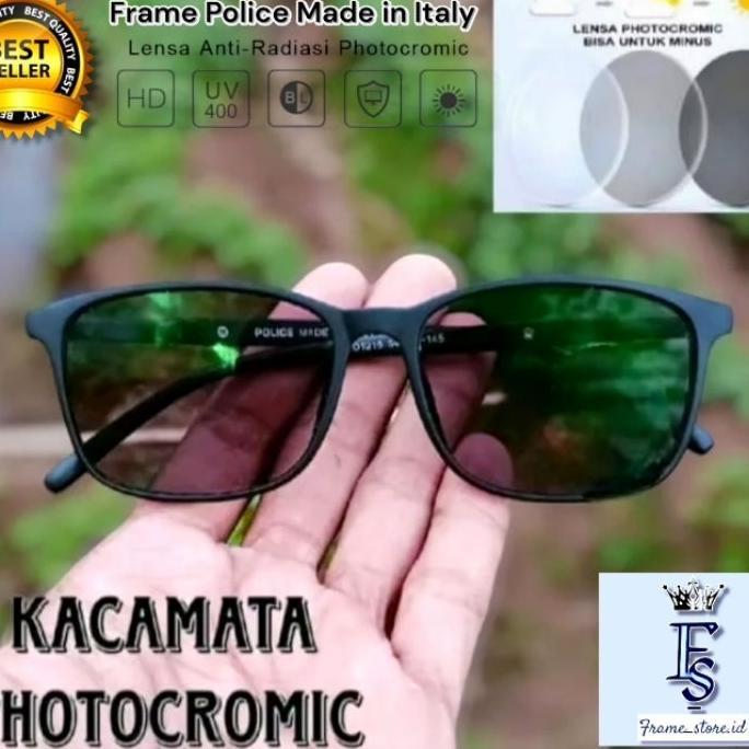 Kacamata Photocromic Lensa Anti Radiasi Frame Police Made In Italy Unisex / Kaca Mata Elastis