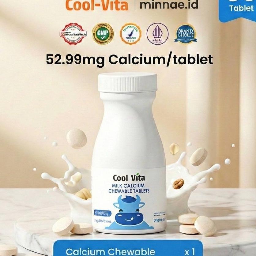 Coolvita Milk Calcium Chewable Tablet Rasa Original 1 Botol Isi 30 Tablet Suplemen Kalsium Tulang Me