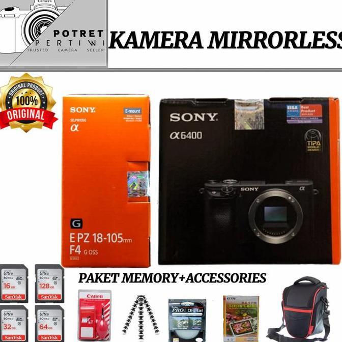 SONY ALPHA A6400 KIT LENSA E 18-105MM G OSS / KAMERA MIRRORLESS SONY A6400 KIT E 50MM / SONY A6400 K