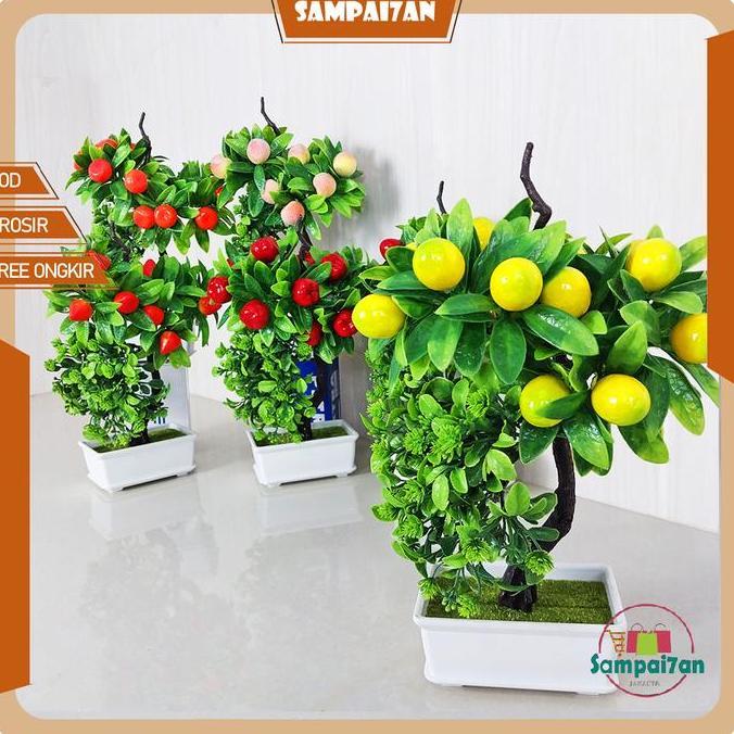 Pohon Buah Plastik Tanaman Hias Artificial Pohon Hiasan Meja Pot Pohon Dekorasi Rumah Murah COD PBP8