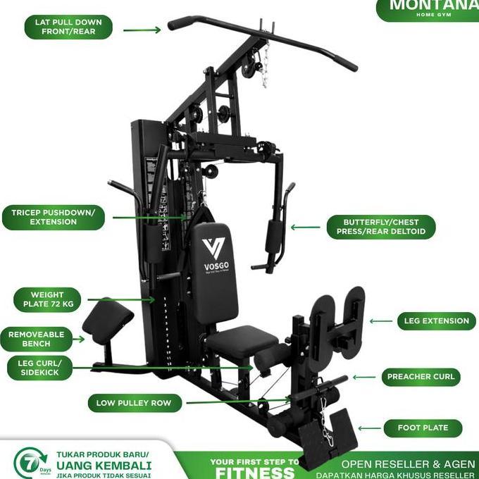 Lansungkirim- Montana Vosgo Alat Fitness Home Gym 1 Sisi Berat 72Kg Dilengkapi Stack Cover Dan Varia