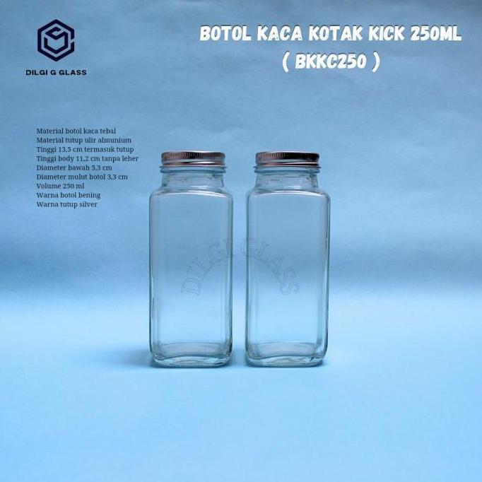 BKKC250 botol kaca kotak french square 250ml/botol susu/juice/kopi
