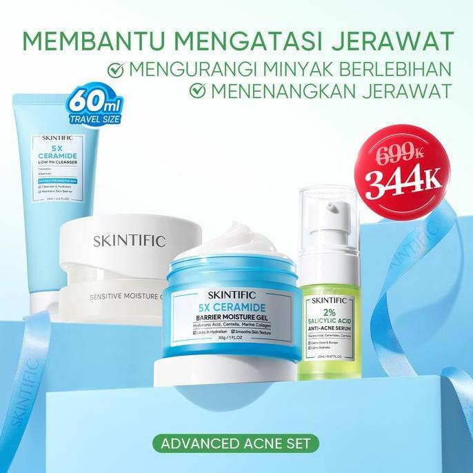 Gesicht- Diskon GedeSkintific 4Pcs Skincare : 60Ml Facial Wash + Moistuirizer*2 + Serum , Skincare 1