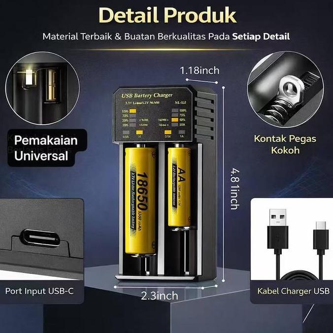 MGC CHB-015 Cas Batre AA AAA Smart Battery Charger 2 Slot Cas Baterai AA AAA Batre 18650 Aman & Cepa