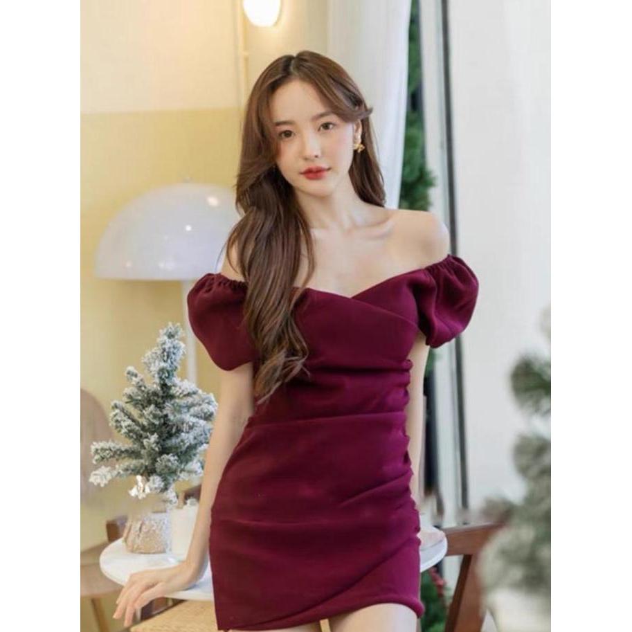 Kleid- 8806 Rok Putih Wanita Gaun Putih Korean Style Lengan Pendek Mini Dress Formal Elegan