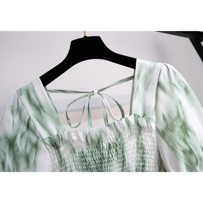 Kleid- Mode Korea Pink Hitam Putih Hijau Coklat Biru Gaun Midi Lengan Pendek Wanita Kasual Pantai Ba