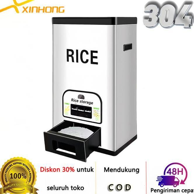 Xinhong Rice Box Tempat Beras 25 Kg Anti Bebas Kutu Wadah Penyimpanan Beras Stainless Steel Hienis