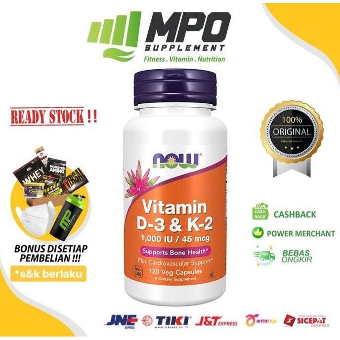 Haarvitamine- Now Foods Vitamin D-3 & K2 Now Vitamin Tulang Imun Now D3 K2 (120Caps)