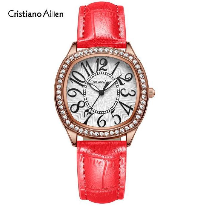 Frau- Diskon Cristiano Aillen Jam Tangan Wanita 0863 Kulit Original Analog Kaca Stainless Watches Wa