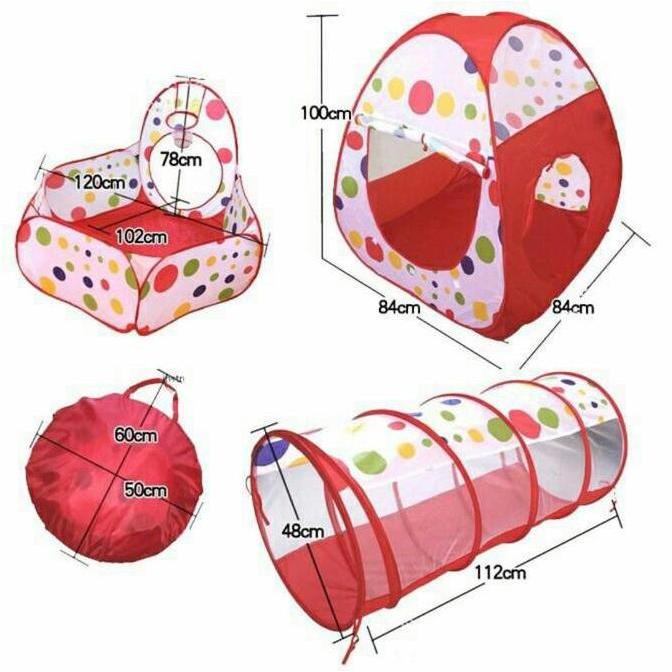 GROSIR MAINAN TENDA ANAK TEROWONGAN 4 IN 1 + KOLAM + RING BASKET MAINAN KERANJANG MANDI BOLA ANAK Se