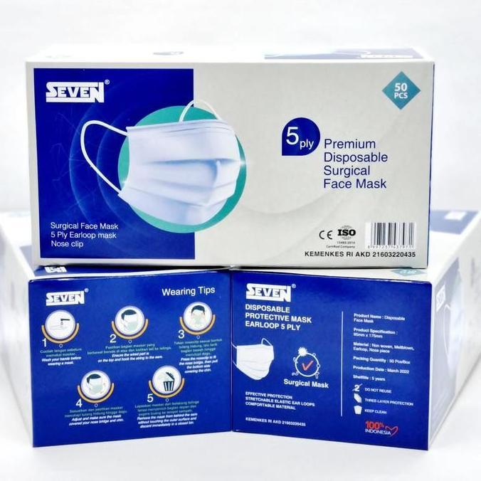 Medizin- Masker Seven Surgical Premium 5Ply Isi 50 / Masker Medis 5 Ply