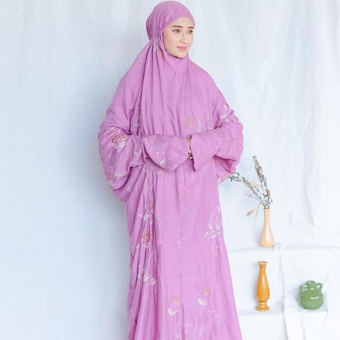 Mukena bordir Andin Rayon Tebal Wanita Kain Katun Dewasa Cantik Nyaman Muslim Panjang Motif Mukenah 