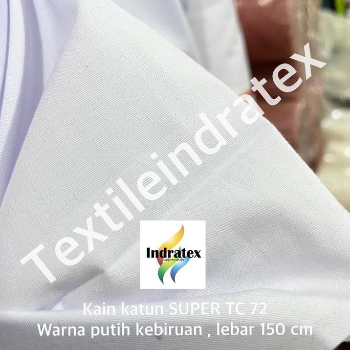 ( per 1 meter ) bahan kain katun putih tebal polos SUPER TC 72 meteran lebar 150 cm baju hem kemeja 