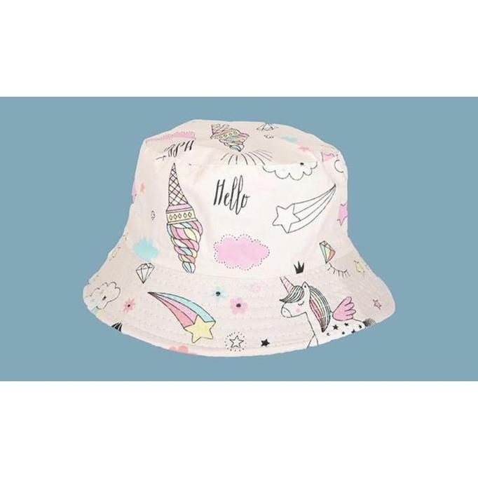 TOPI NELAYAN BUCKET HAT ANAK PEREMPUAN IMPORT MOTIF PINK UNICORN Fashion