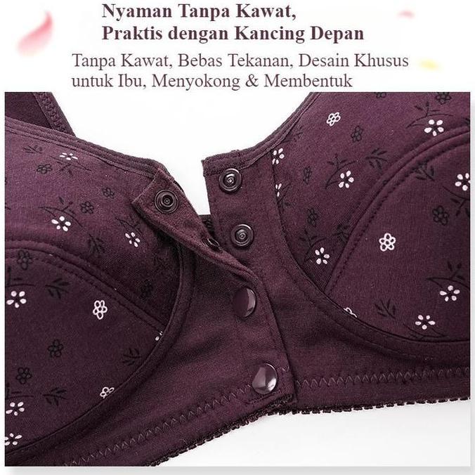 Bra Wanita Depan Kancing Tanpa Kawat Nyaman Katun Lembut BH012