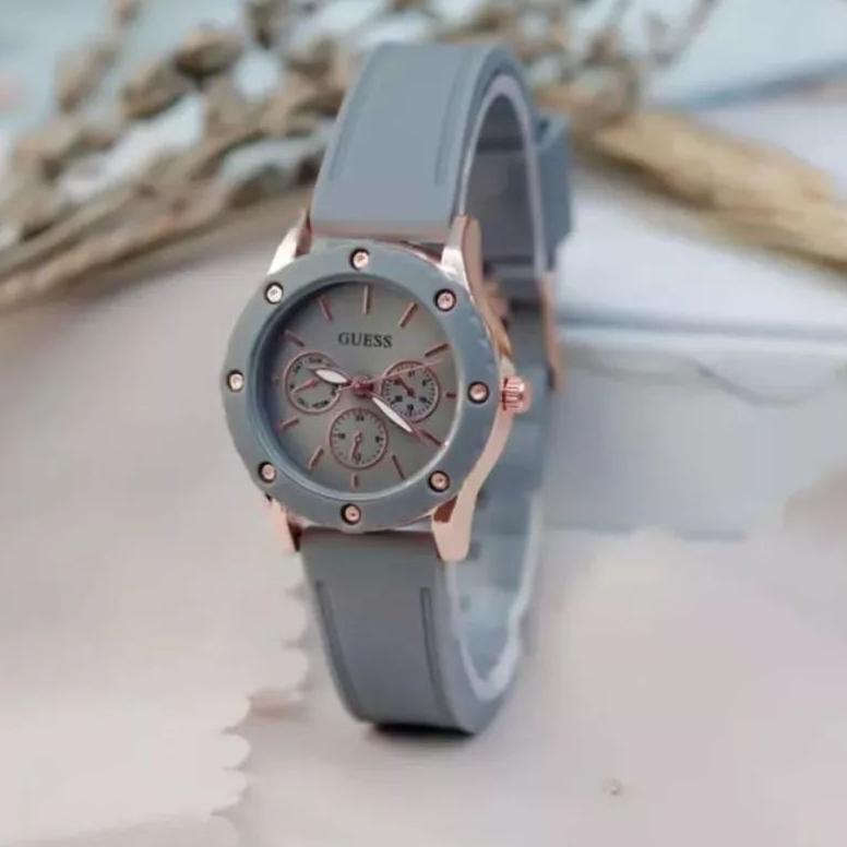 (Grosir Cod)Jam Tangan wanita Fashion Gues Crono3 Varisi Strap Rubber/Karet(Dikirim Jakarta)