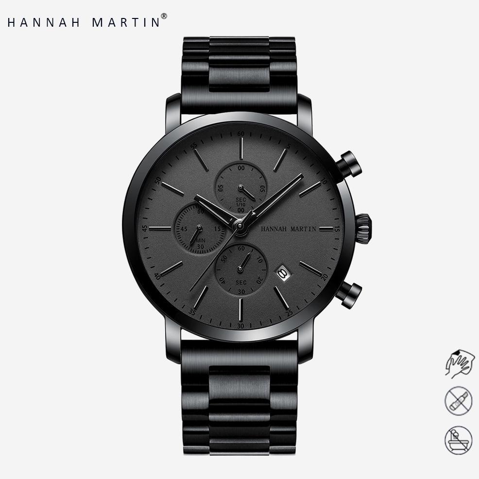 HANNAH MARTIN Jam Tangan Pria 100% Original Tahan air COWOK Kronograf Quartz Analog Laki 109G
