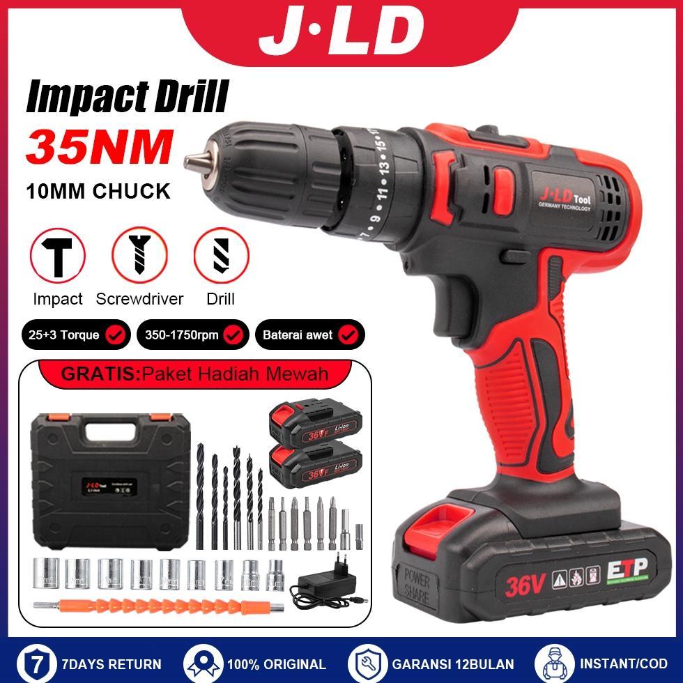 JLD 36vf Mesin Bor Baterai Tangan Cordless Drill impek baterai komplit 10mm bor beton/kayu/dinding/t