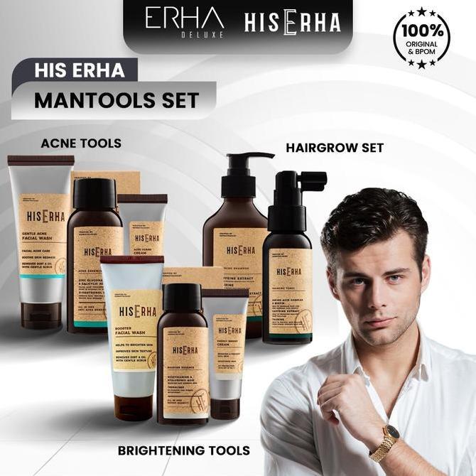 HIS ERHA Skincare Pria Mantools - Rangkaian untuk Kulit Berjerawat Acid Berminyak Facial Membersihka
