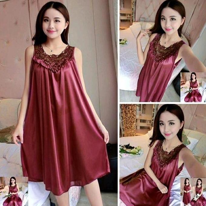 Baju tidur Daster lingerie  Happy Jumbo/XXL Satin Wanita Nyaman