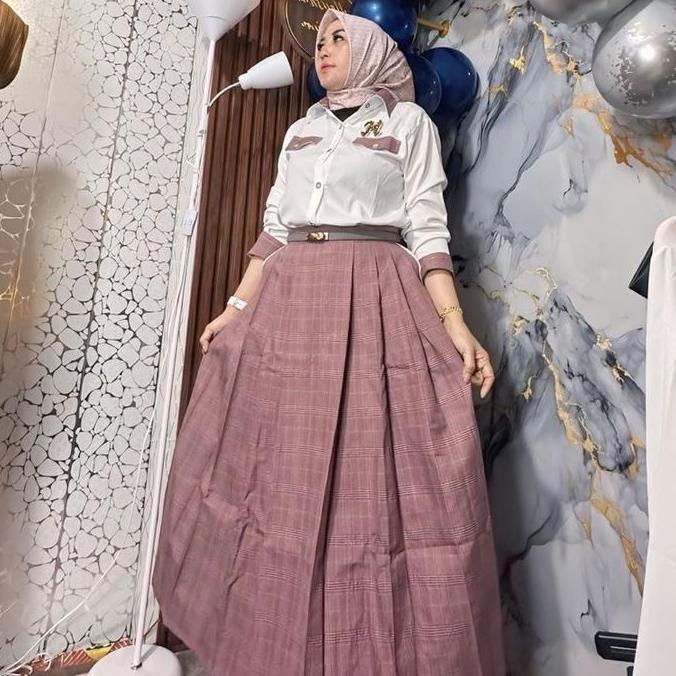 Uprelig- Set Mischa - Setelan Rok Houndstooth Mix Shakila - One Set Premium Bawahan Muslim