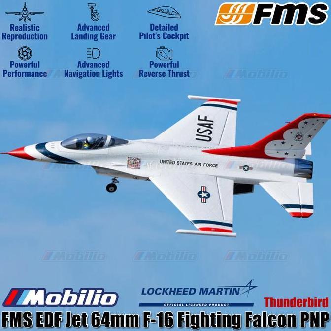 FMS EDF Jet 64mm F-16 Fighting Falcon PNP Thunderbird Blue Thunder RC Aero Modelling Aircraft