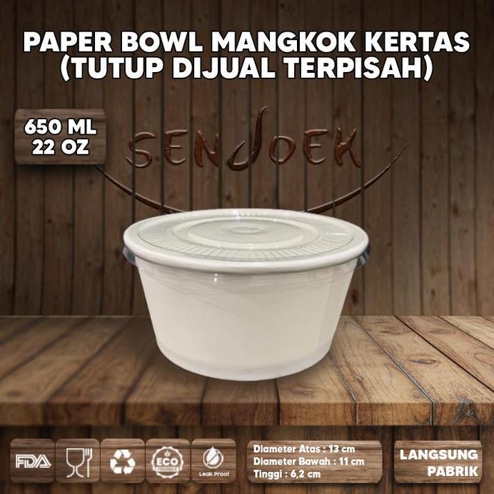 PAPER BOWL + TUTUP 650 ML | PAPER RICE BOWL | MANGKUK KERTAS PUTIH