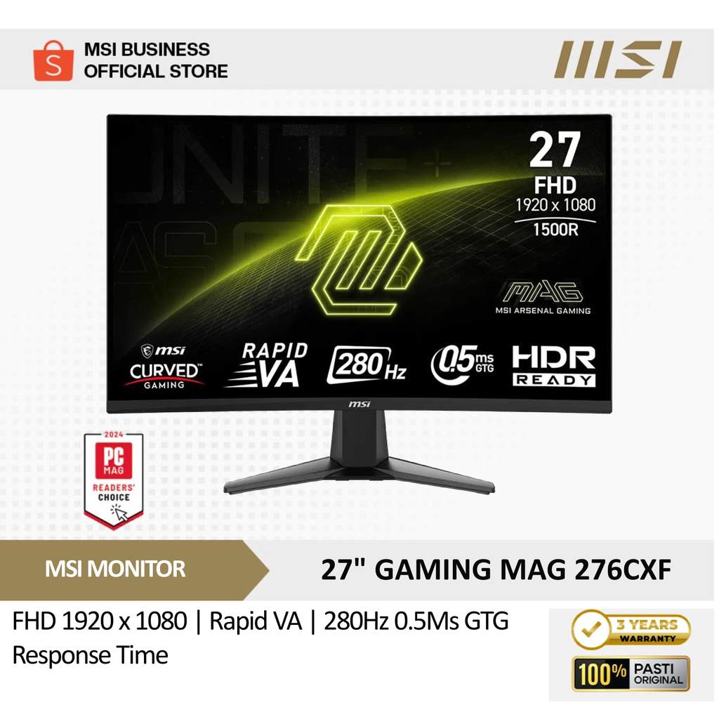 MSI GAMING MONITOR CURVED 27 INCH MAG 276CXF / MAG276CXF RAPID VA FHD 1080P 05MS 280HZ HDR READY 3Y