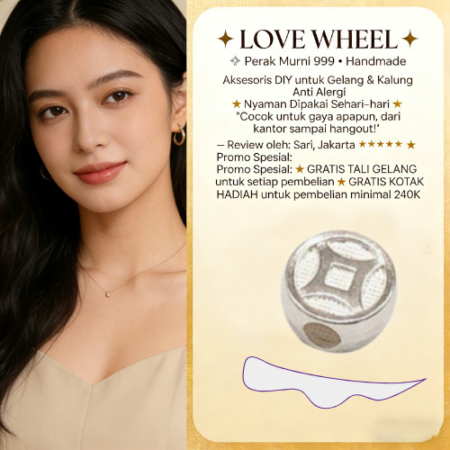 Koin Perak 999 Asli 8mm Kaya Rezeki Hoki Uang Pembawa Hoki DIY Gelang Kalung + Benang Merah Grosir