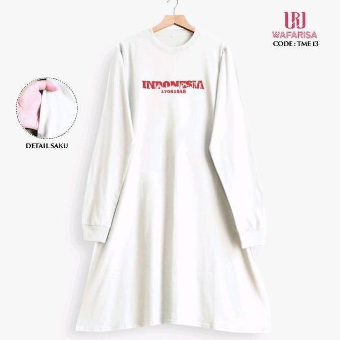 Kaos HUT RI Kemerdekaan model Tunik Wanita. Kaos Muslim Panjang By Merah Putih Agustusan