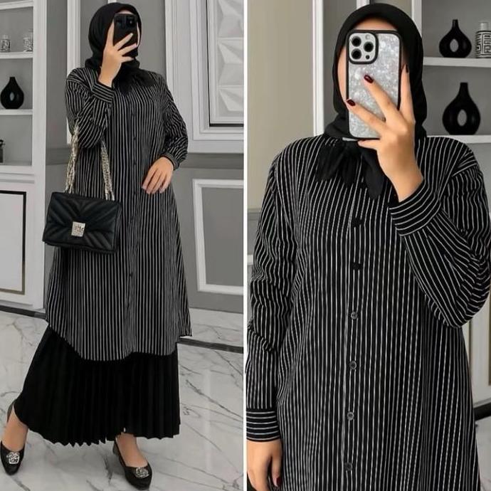 4.4 SALE . Poplin Long Tunik Strip | Atasan Tunik Panjang Remaja / Dewasa Tunik Poplin Katun Motif S