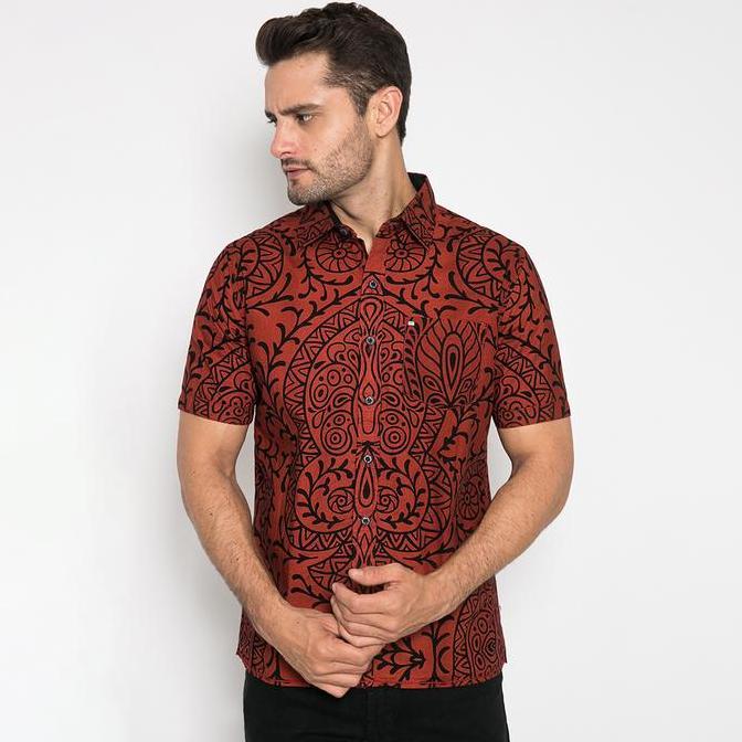 NEW LGS - KEMEJA CASUAL PRIA - MOTIF BATIK - WARNA ORANGE - CSH.272.S570.1227.C ORI