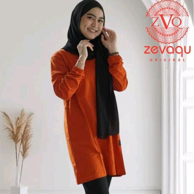 Atasan Gamis  Kaos tunik Wanita Muslim Dewasa ORI Zeevaqu Bahan Kain Katun Combed Motif polos adem n