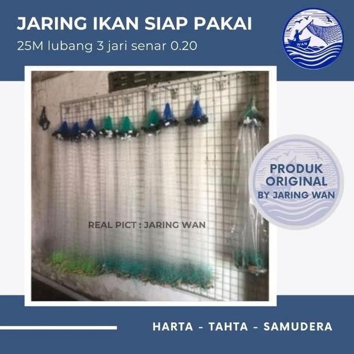 Jaring Ikan siap pakai 3 jari (SENAR TEBAL) 0.20
