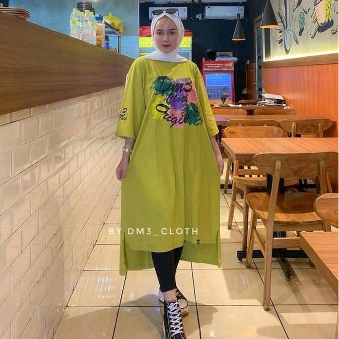 LONG TUNIK DM3.CLOTH - LEMON FONT Kaos Wanita Muslim Oversize