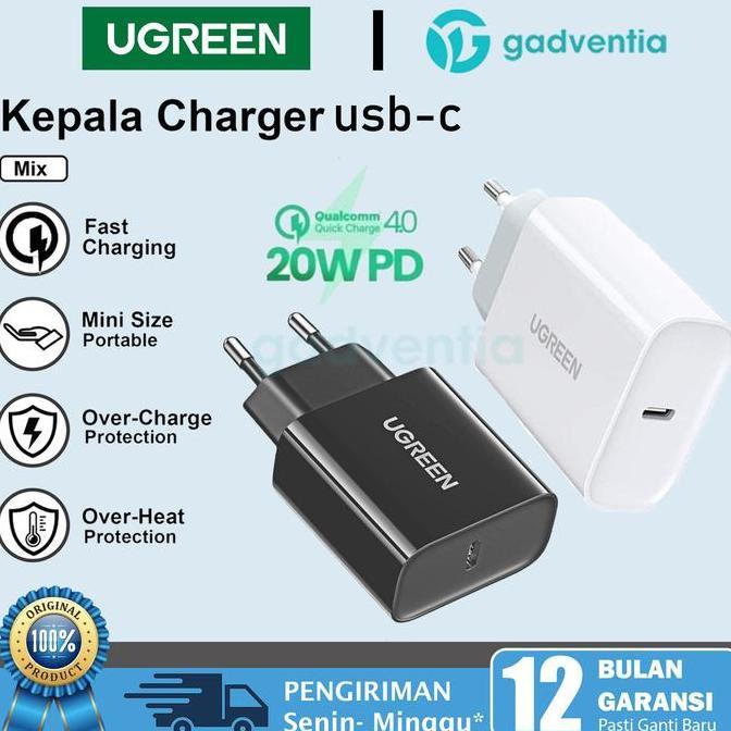 NEW UGREEN KEPALA ADAPTOR CHARGER 20W PD FAST CHARGING USB MFI TYPE C UNTUK IPHONE 11 12 13 PRO MAX 