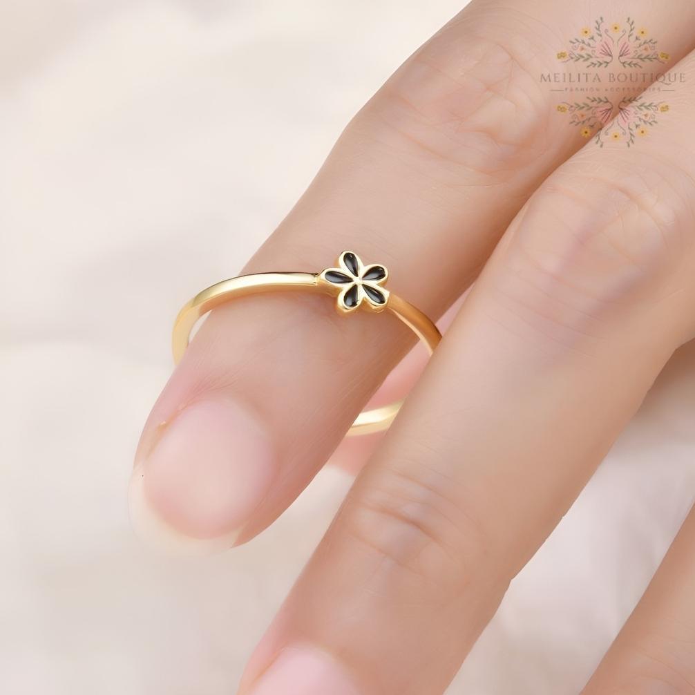 OFFICIAL Cincin Wanita Titanium Motif Bunga CIncin Tipis Simple Elegan Korea