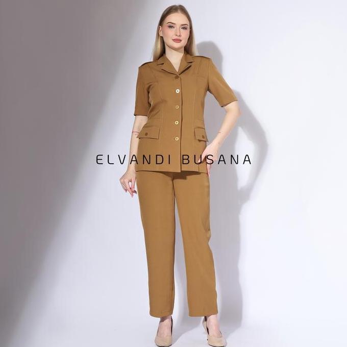 Setelan Jas Wanita Blazer Model Tiga Saku Khaki Muda Seragam Guru Baju PNS & Pemda - 6605 Setelan Ce
