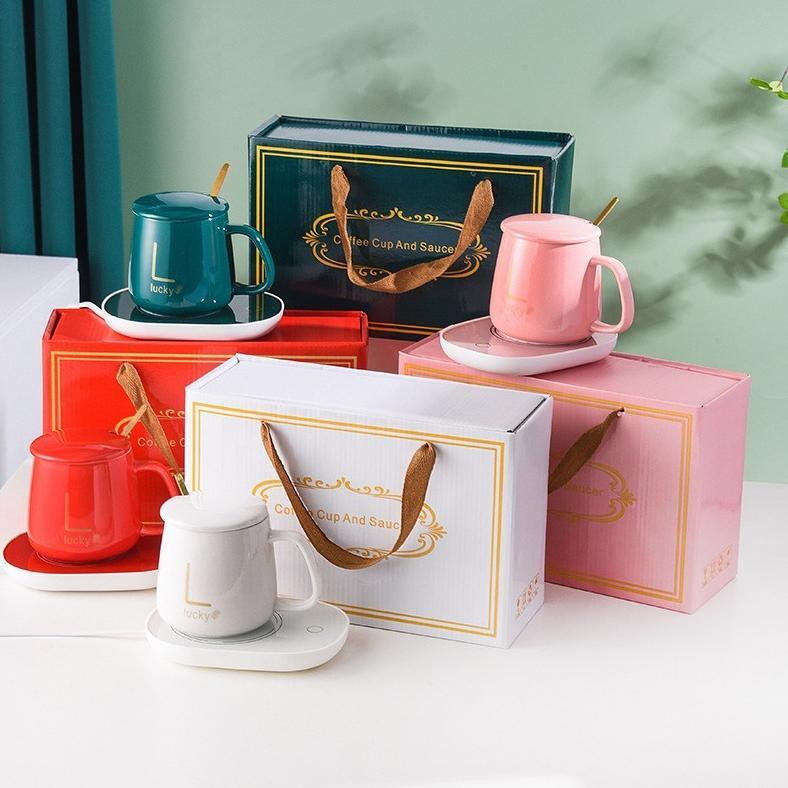 Hampers Gelas Set Pemanas Mug Set + Termostat Gift Set Mug Keramik