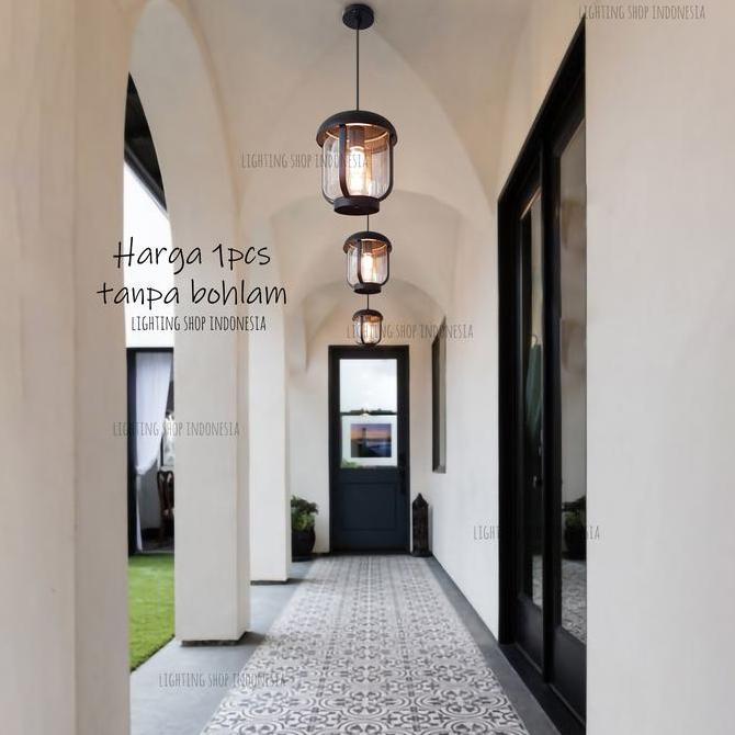 Lampu gantung hitam E27 minimalis outdoor waterproof lampu teras