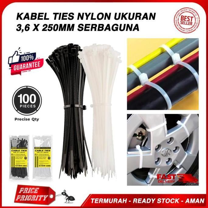 AMDUCOP Kabel Ties Putih 3.6 x 250 mm Nylon Cable Tie Multifungsi