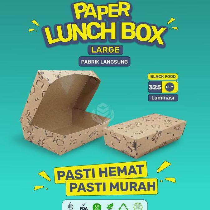 (50 pcs) Paper Lunch Box Large Tebal 325 Gsm / Lunch Box Paper L / Kotak Makanan Laminasi  / LB2K424