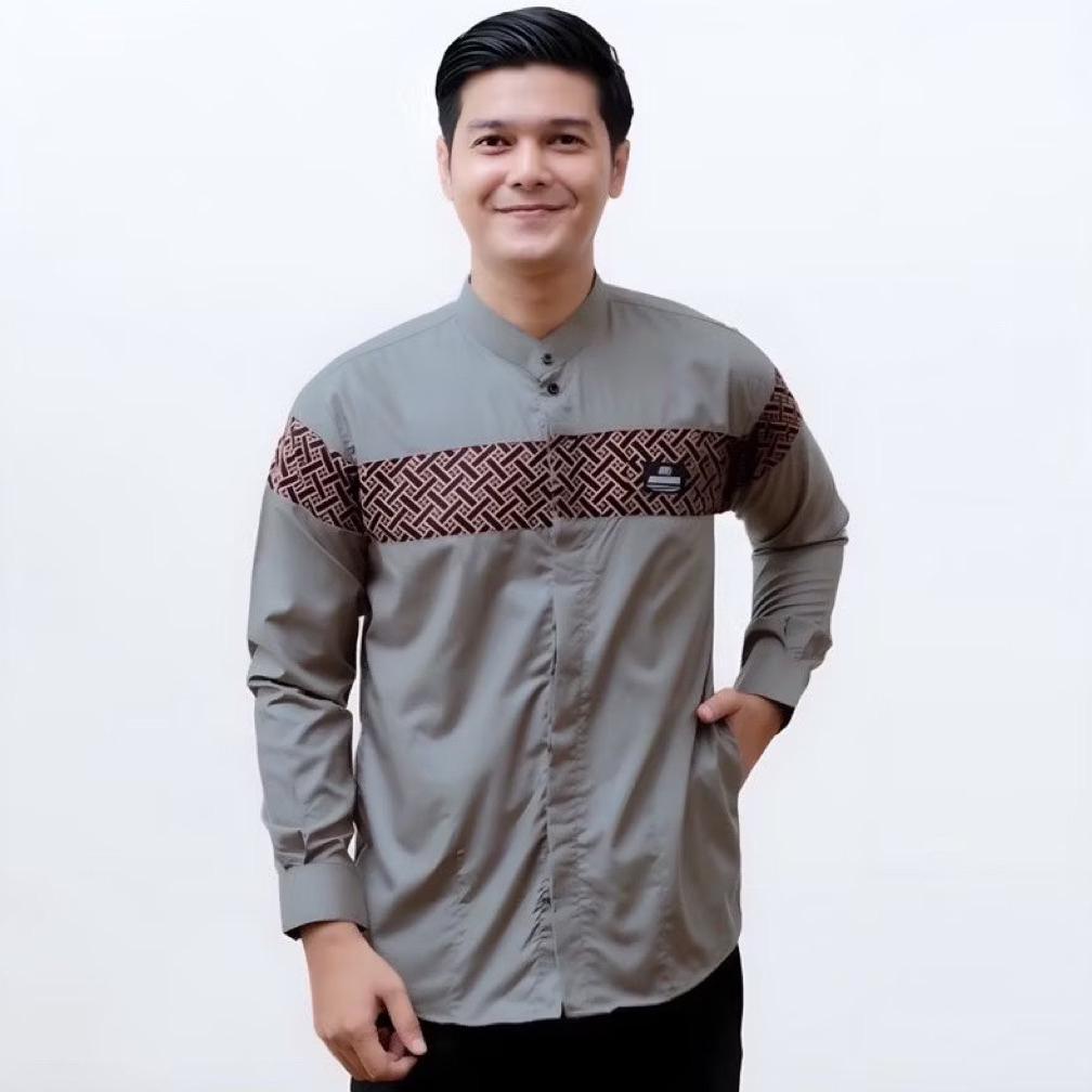 PROMO TERBARU CUCI GUDANG... BAJU KOKO PRIA DEWASA LENGAN PANJANG MOTIF KOBATA QYNANG KOMBINASI BATI