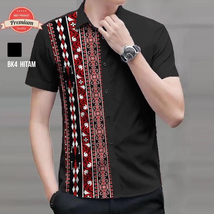 Kemeja Batik Pendek Pria Motif Ulos | Kemeja Batak Etnik Karo BK4