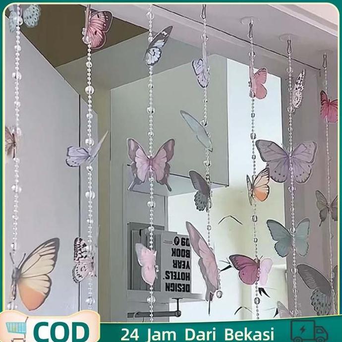 Beaded Curtain 6M Tirai Benang Kupu Kupu Tirai Manik Kupu Kupu Tirai Manik Manik Untuk Pintu