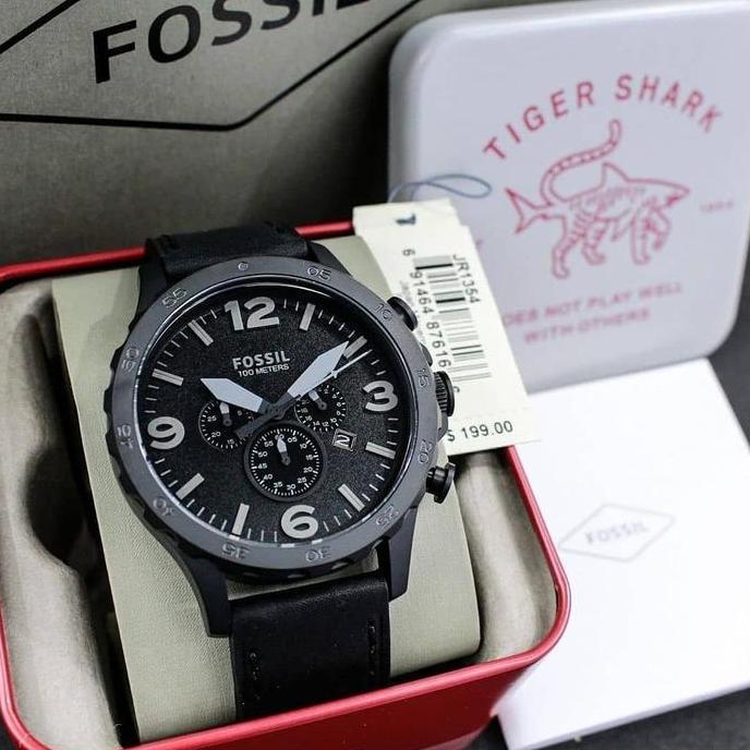 Jam Tangan Pria Original JR1354 JR 1354 Chronograph Leather Black Dial